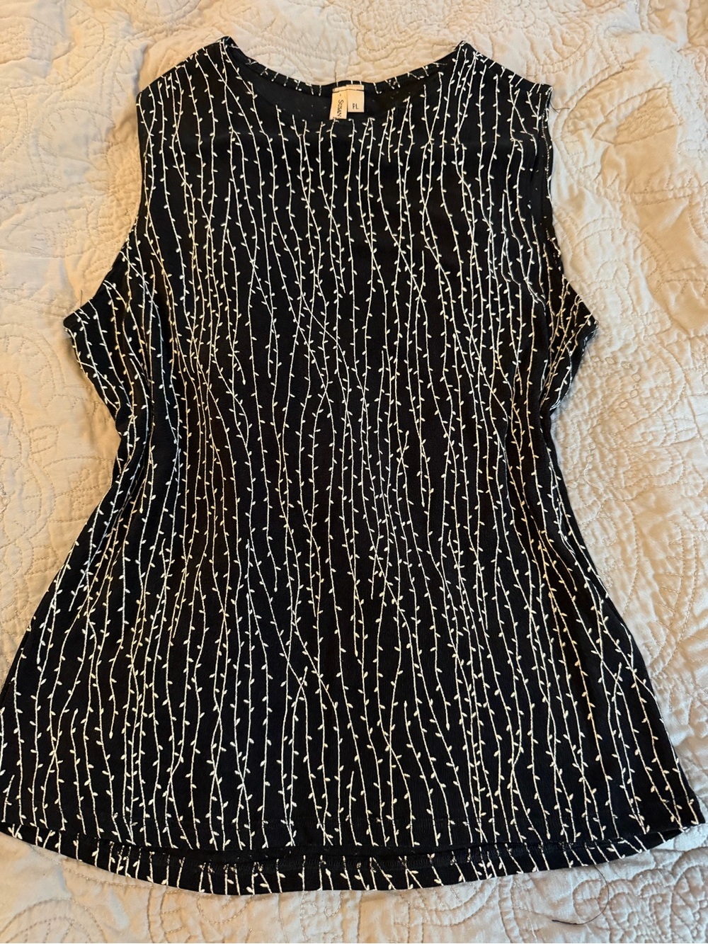 Susan Lawrence Black Tank Top with White Vine Stripe Print